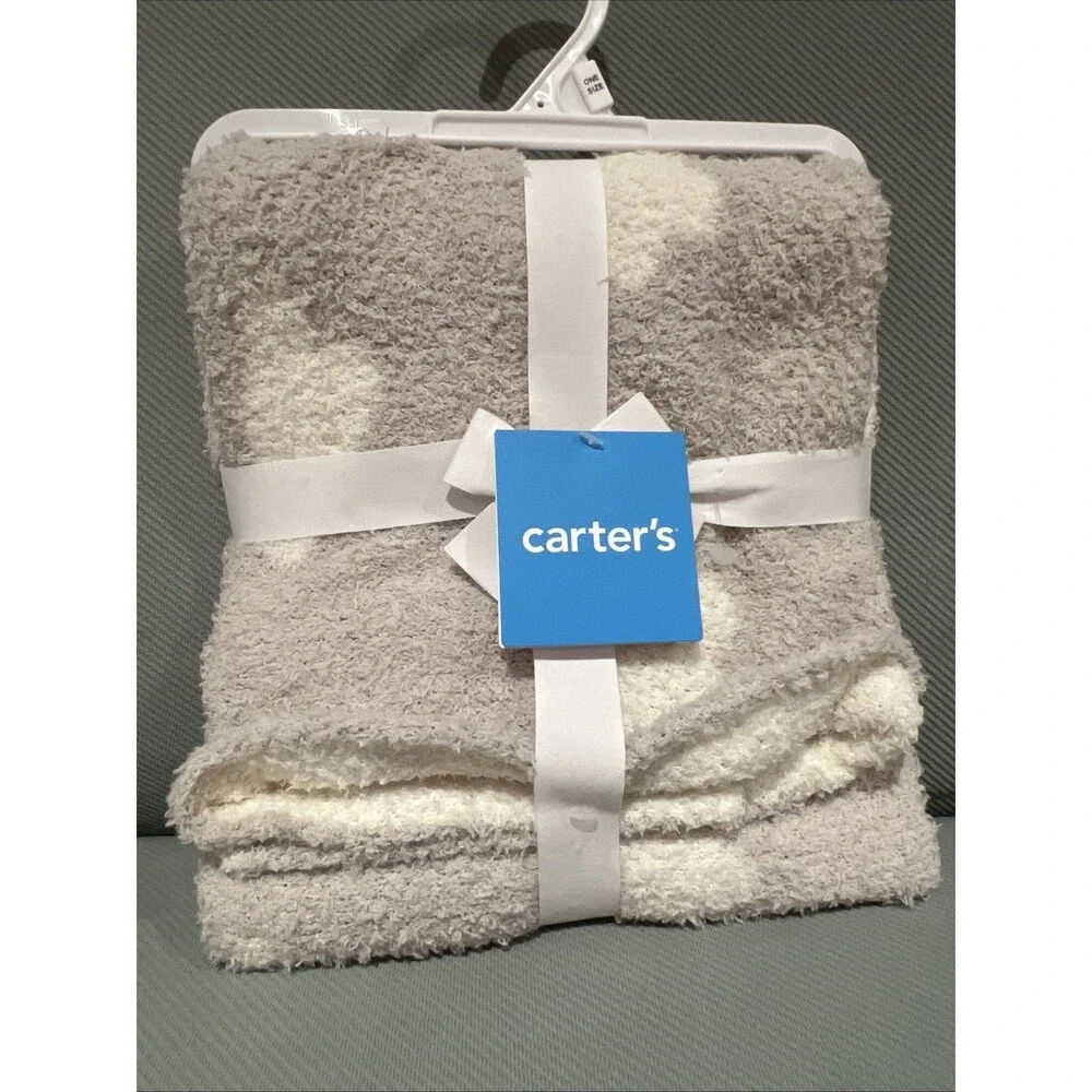 Carter’s Reversible Gray Stroller Baby Blanket White Clouds Lightweight Soft New